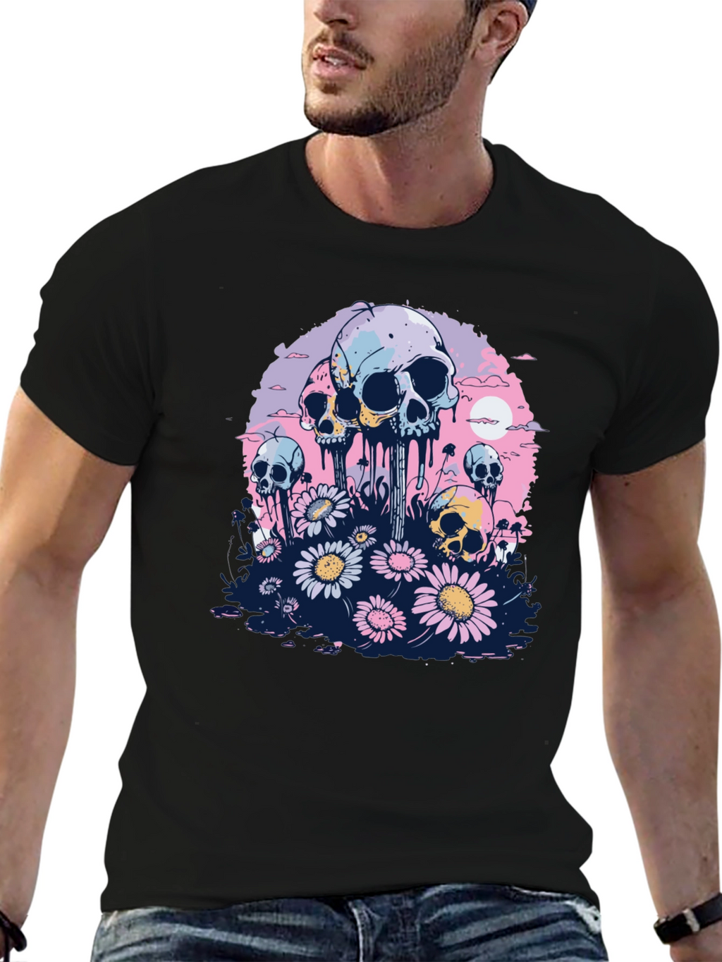 Skull & Daisy Graphic Tee - Unique Pastel Design