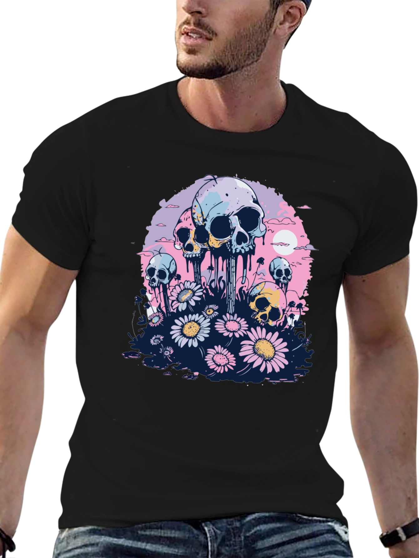 Skull & Daisy Graphic Tee - Unique Pastel Design