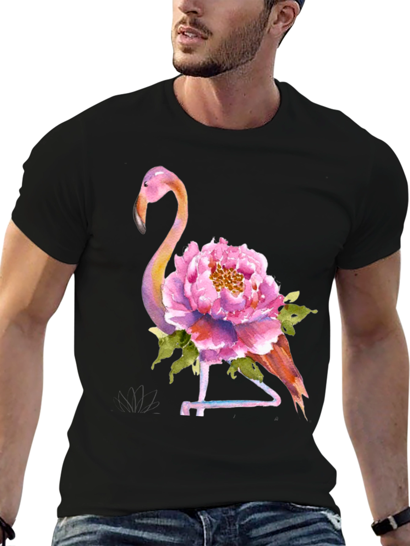 Mens Flamingo Floral Graphic Tee - Black