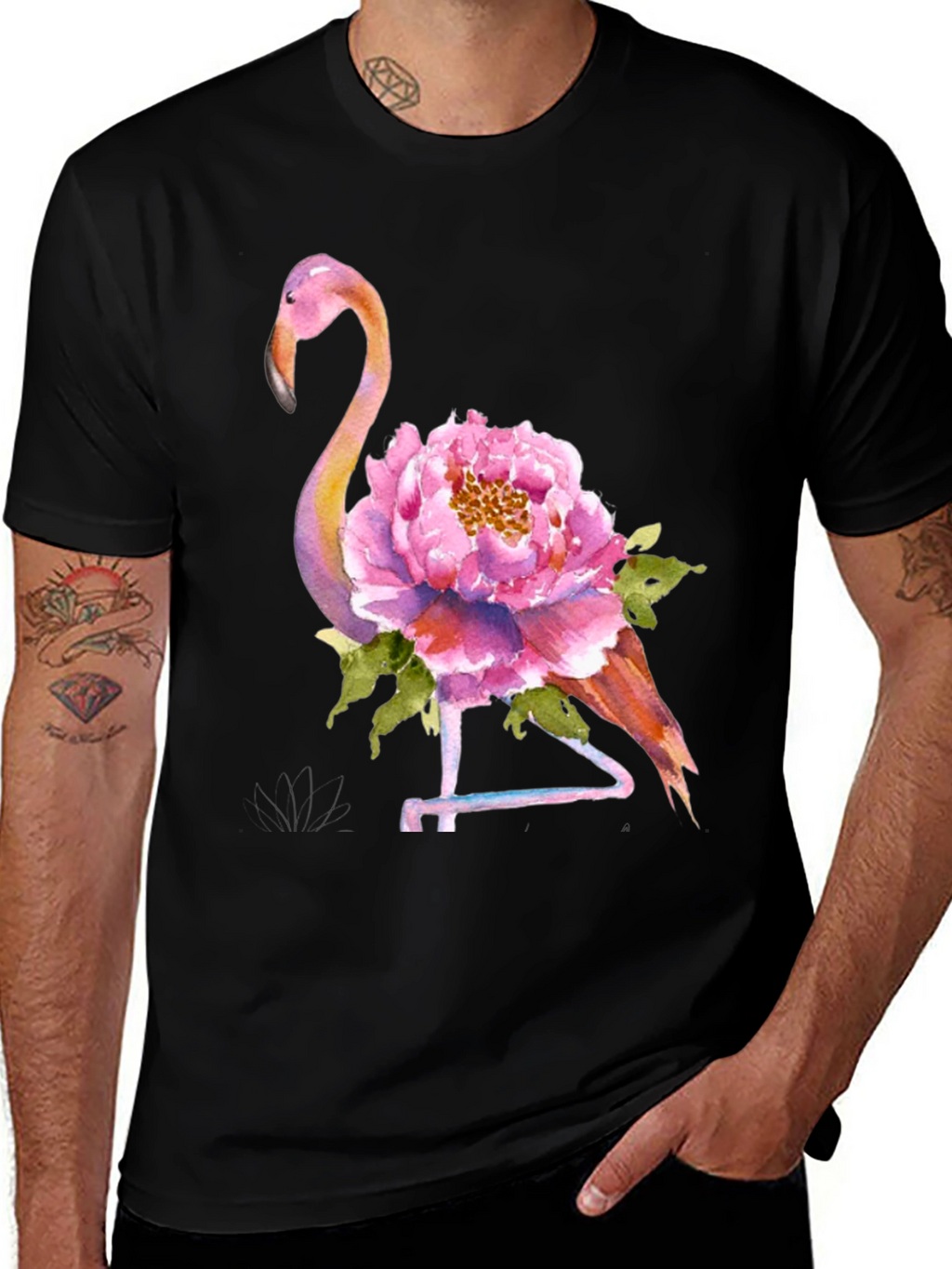 Mens Flamingo Floral Graphic Tee - Black