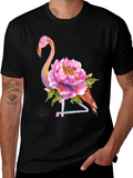 Mens Flamingo Floral Graphic Tee - Black