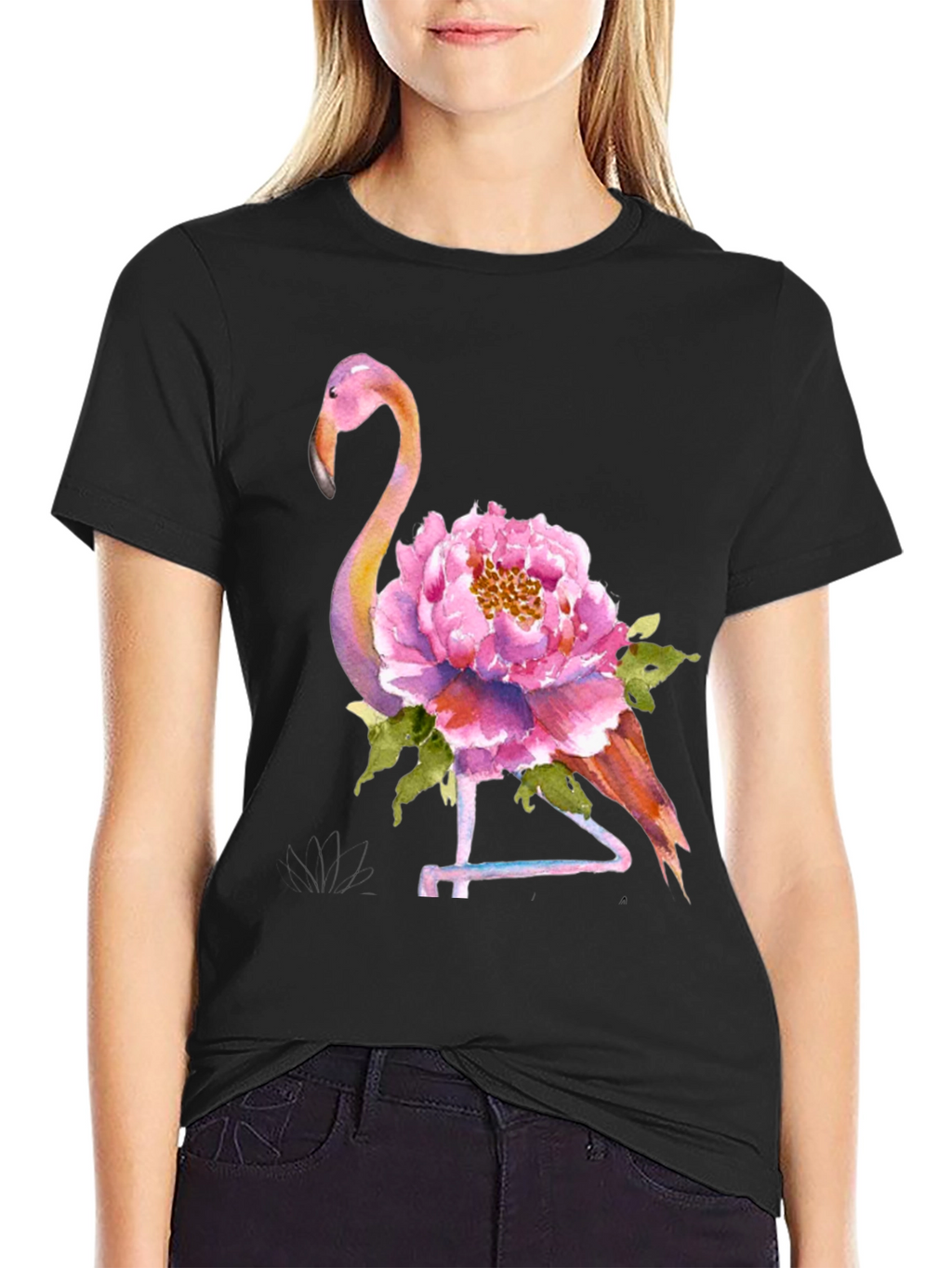 Mens Flamingo Floral Graphic Tee - Black