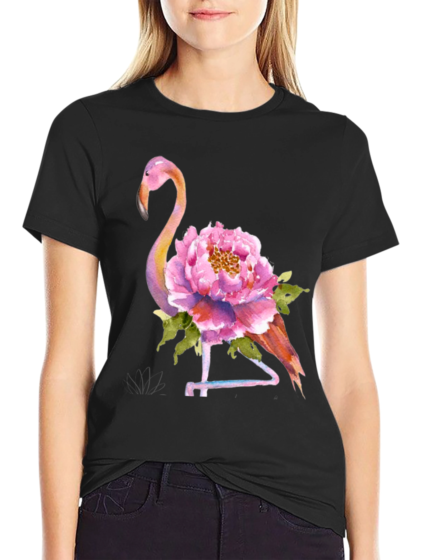 Mens Flamingo Floral Graphic Tee - Black