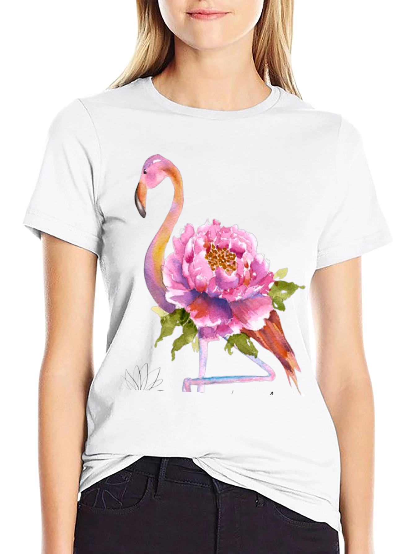 Mens Flamingo Floral Graphic Tee - Black