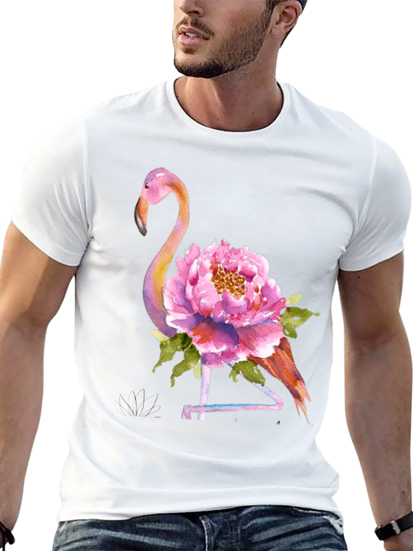 Mens Flamingo Floral Graphic Tee - Black