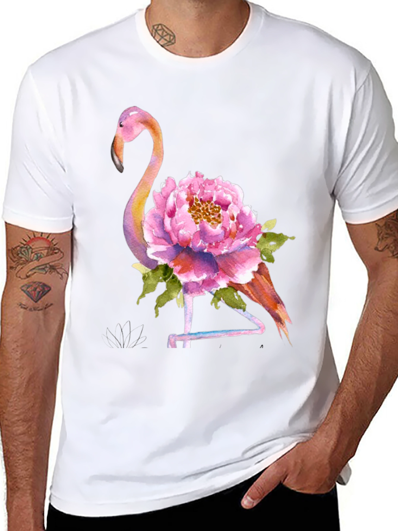 Mens Flamingo Floral Graphic Tee - Black