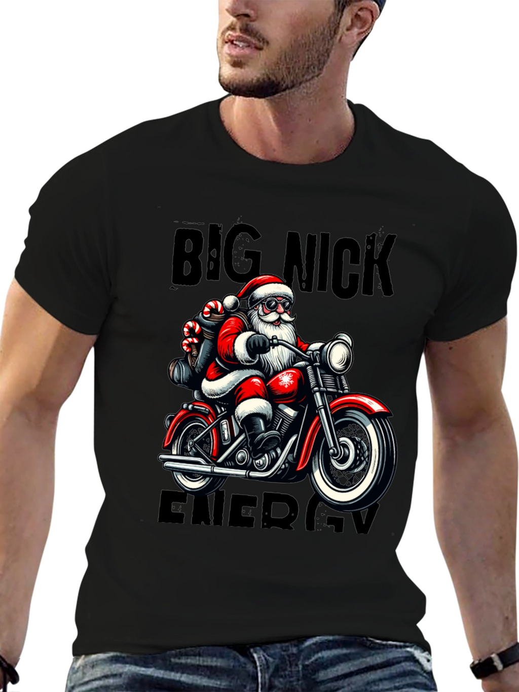 Big Nick Energy Santa Motorcycle T-Shirt