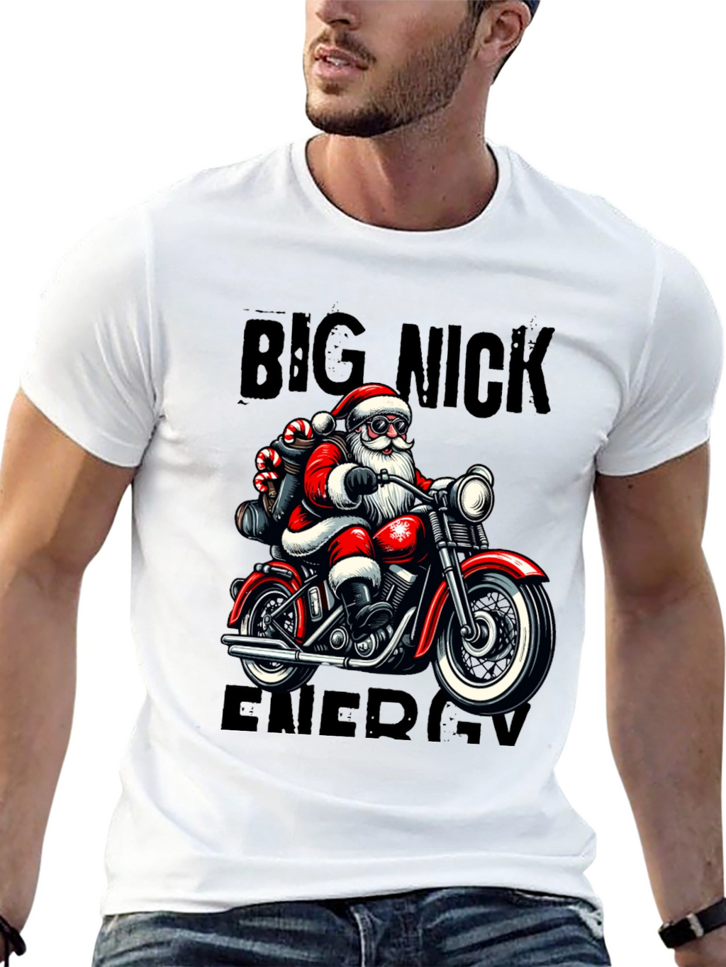 Big Nick Energy Santa Motorcycle T-Shirt