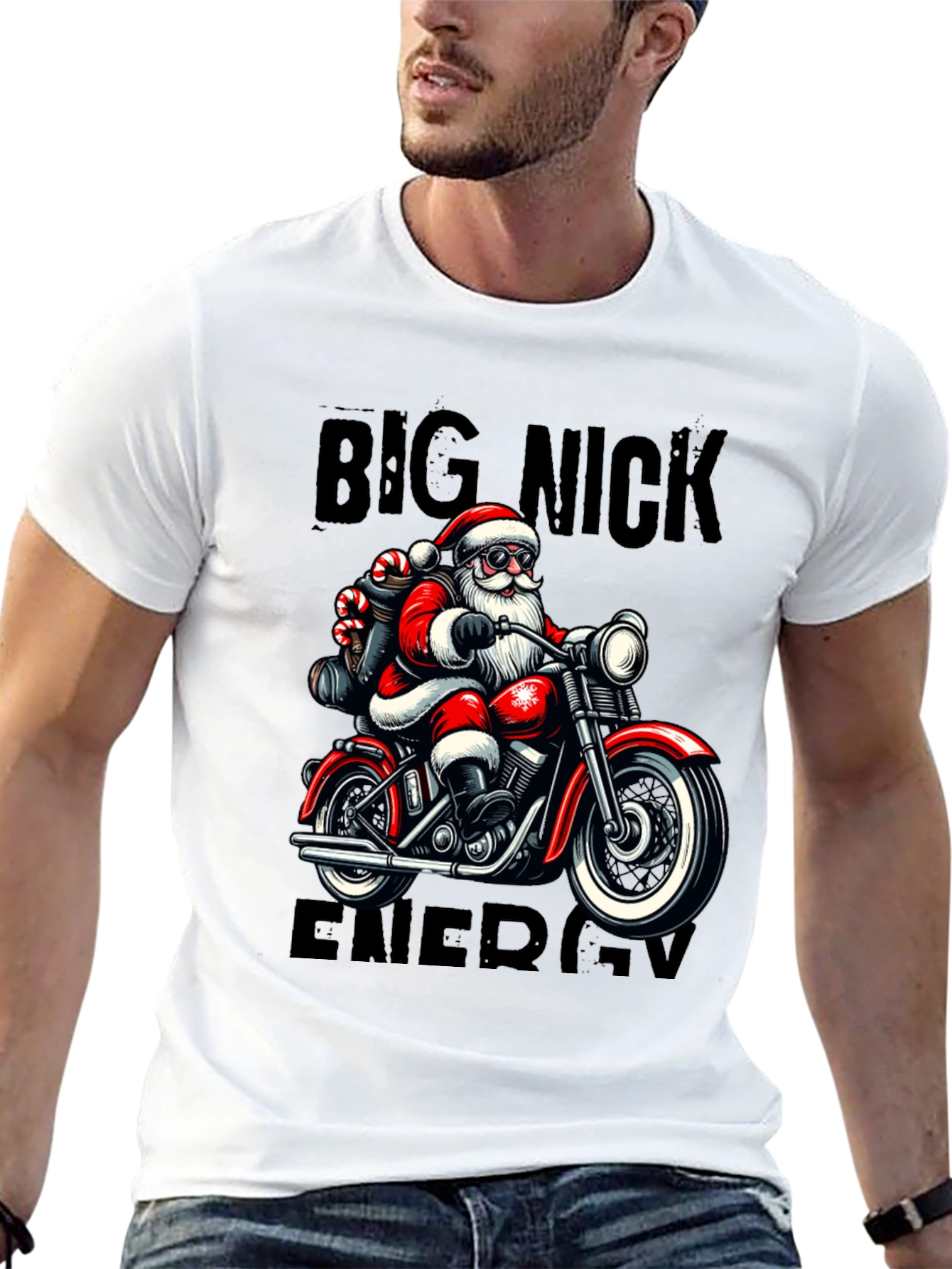 Big Nick Energy Santa Motorcycle T-Shirt