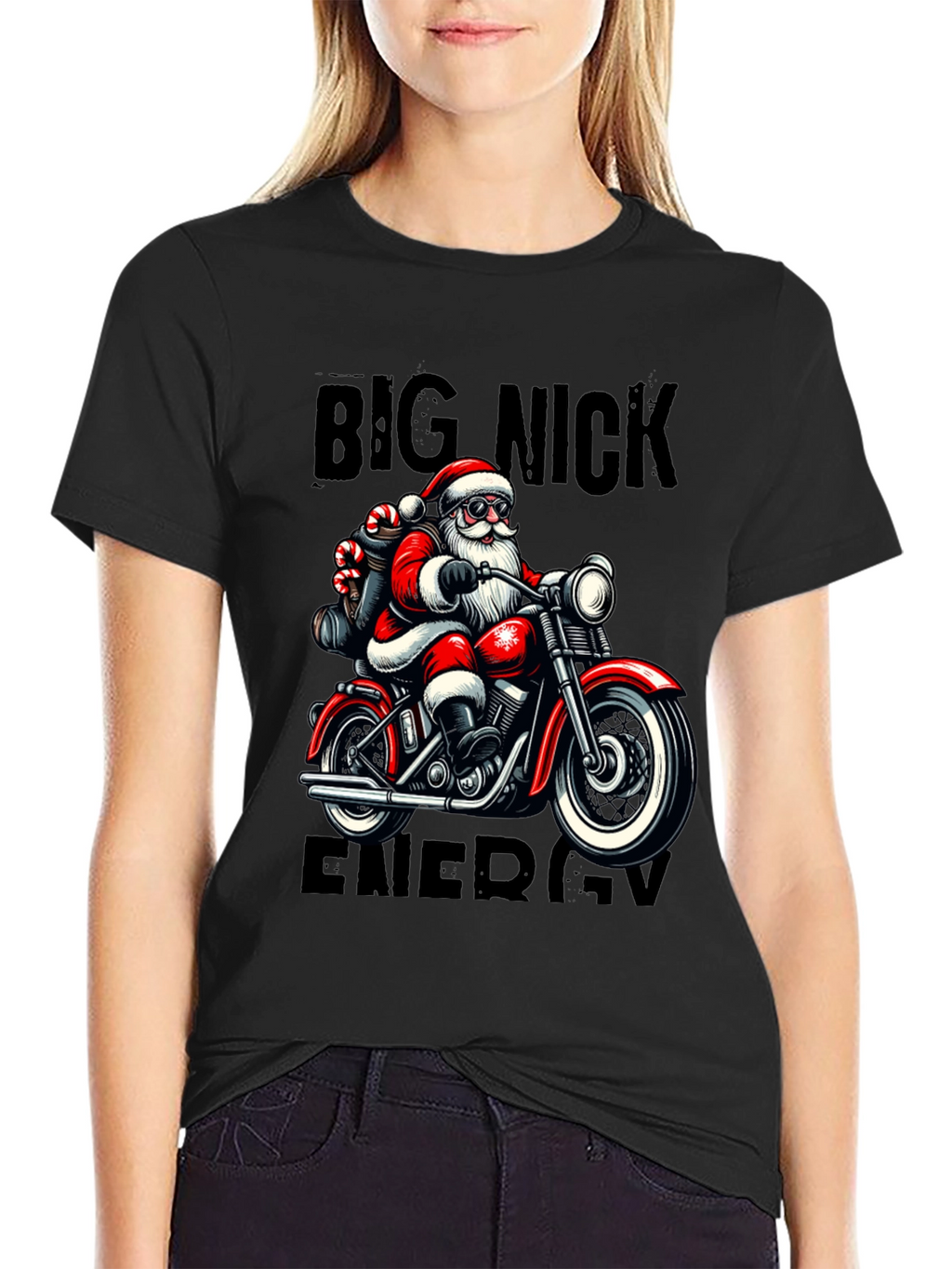 Big Nick Energy Santa Motorcycle T-Shirt