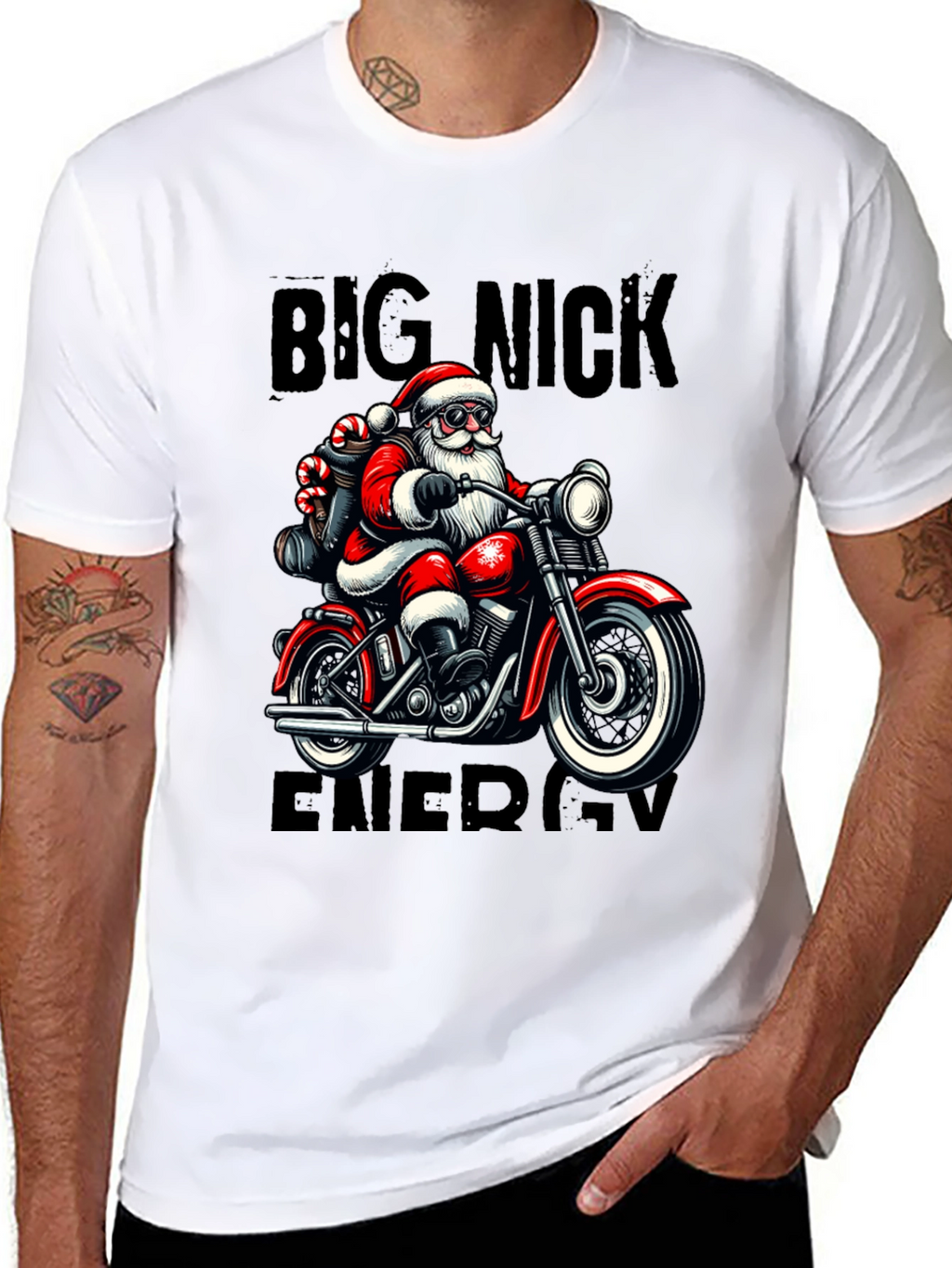 Big Nick Energy Santa Motorcycle T-Shirt