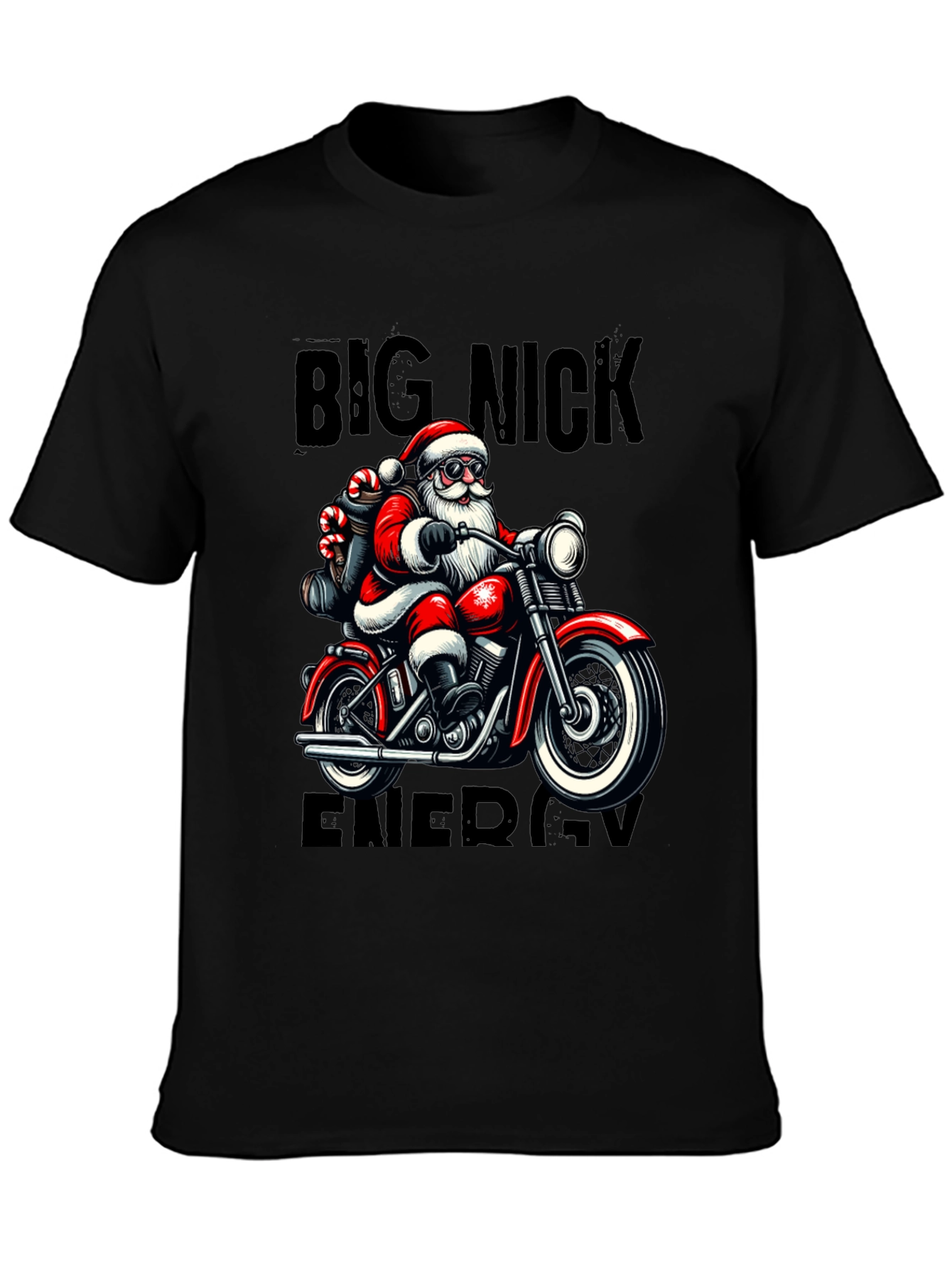 Big Nick Energy Santa Motorcycle T-Shirt