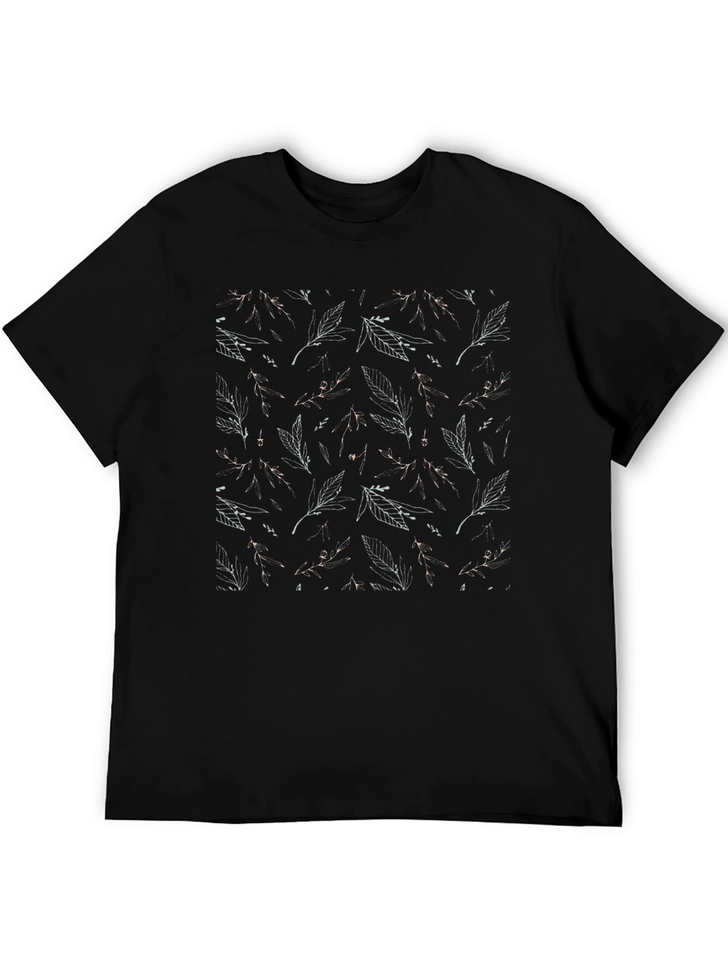 Leaf Pattern Black T-Shirt