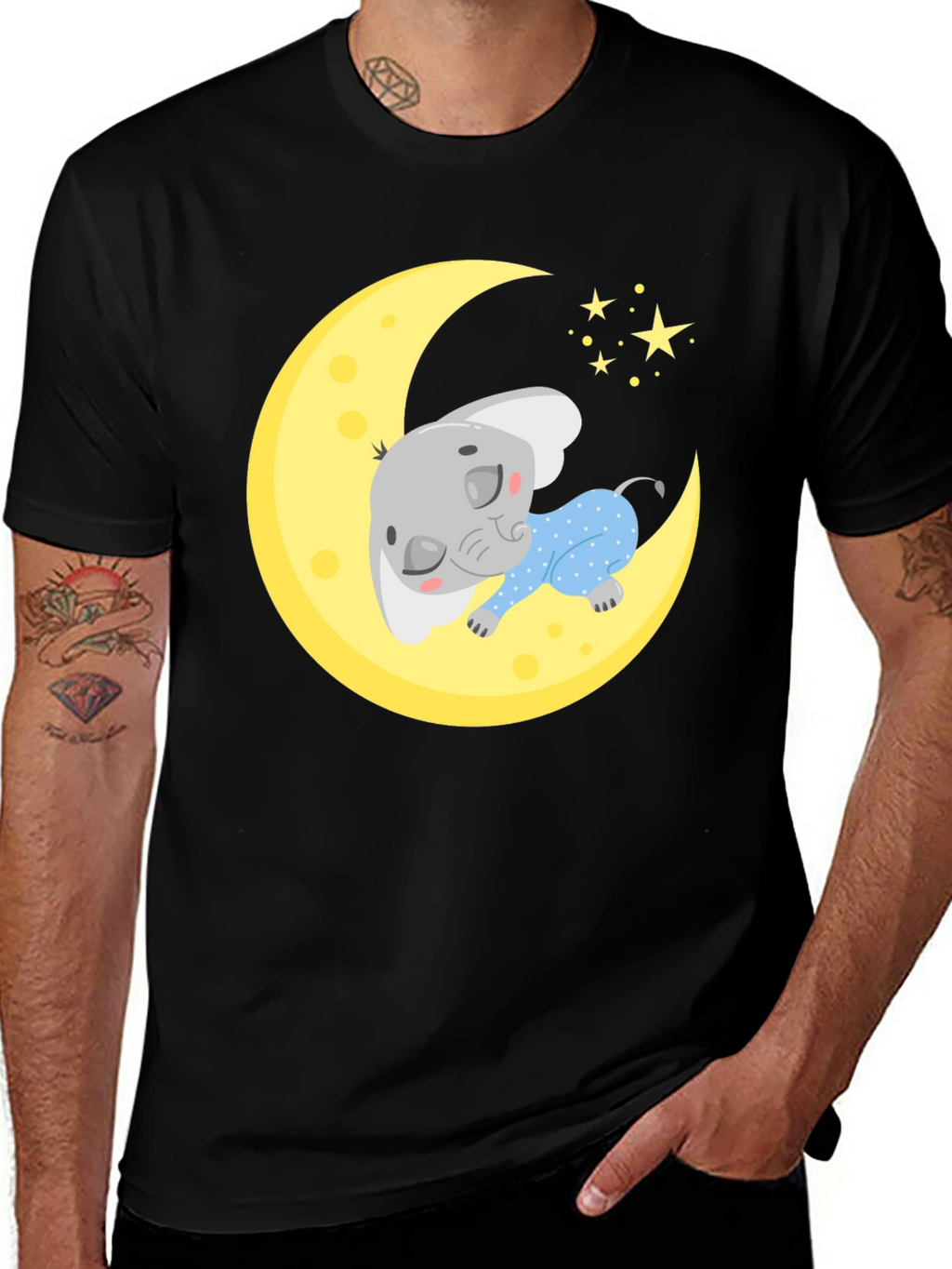 Cute Elephant On Moon Graphic Tee