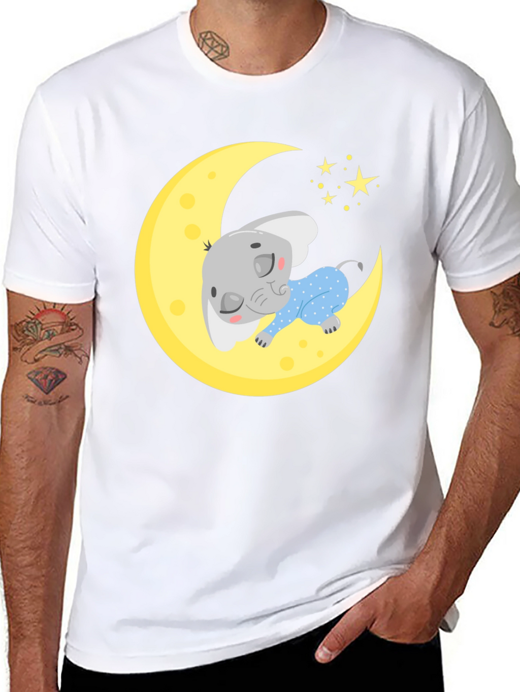 Cute Elephant On Moon Graphic Tee