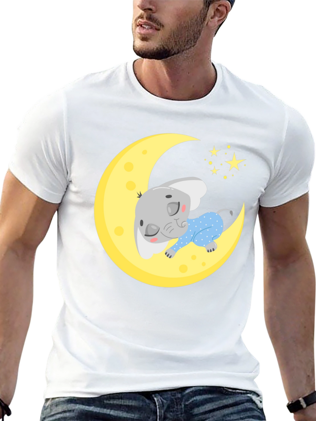 Cute Elephant On Moon Graphic Tee
