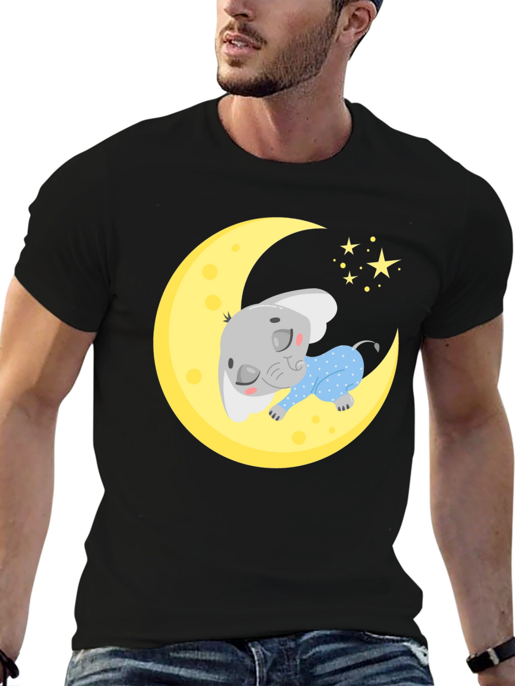 Cute Elephant On Moon Graphic Tee
