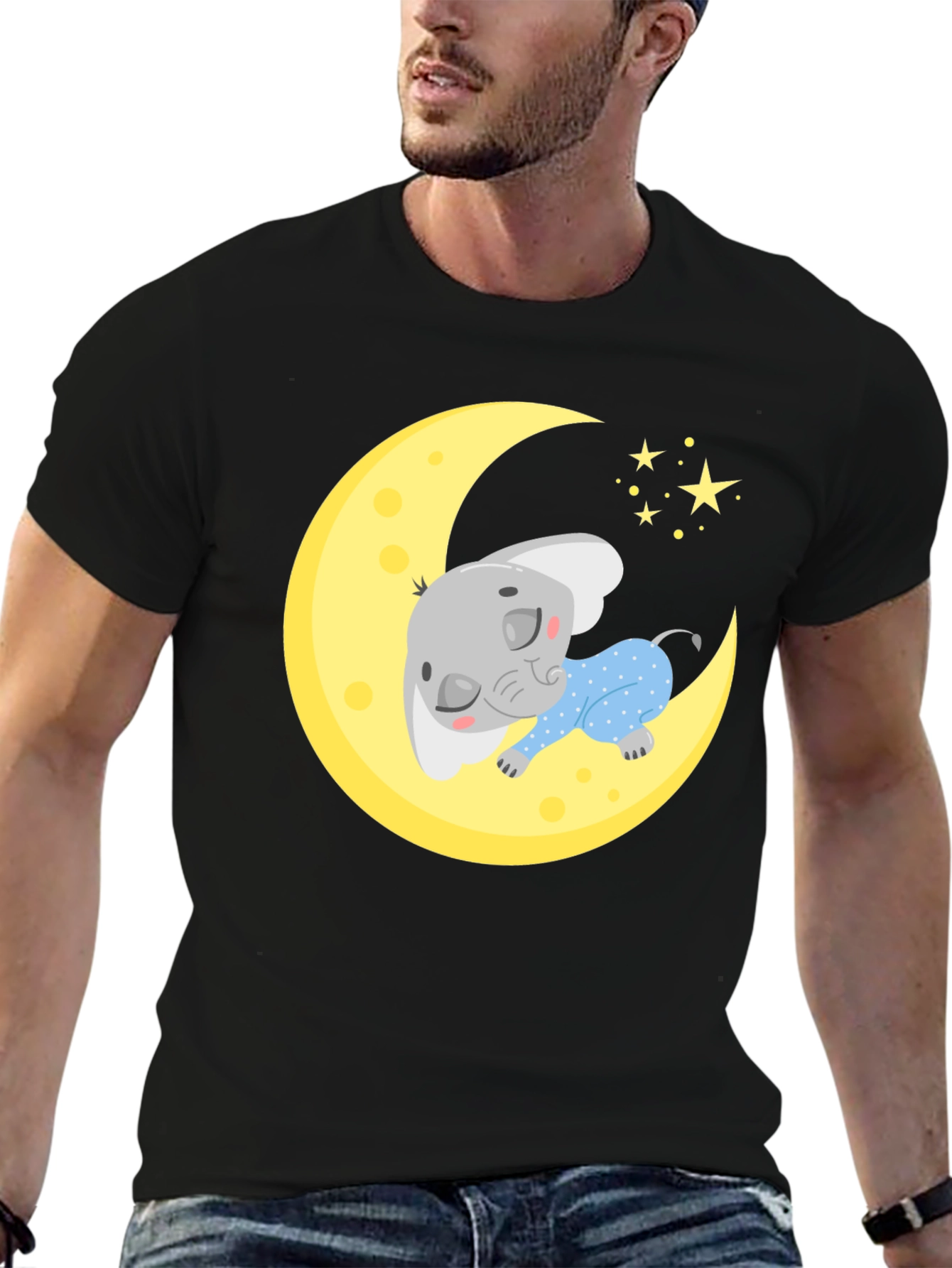 Cute Elephant On Moon Graphic Tee