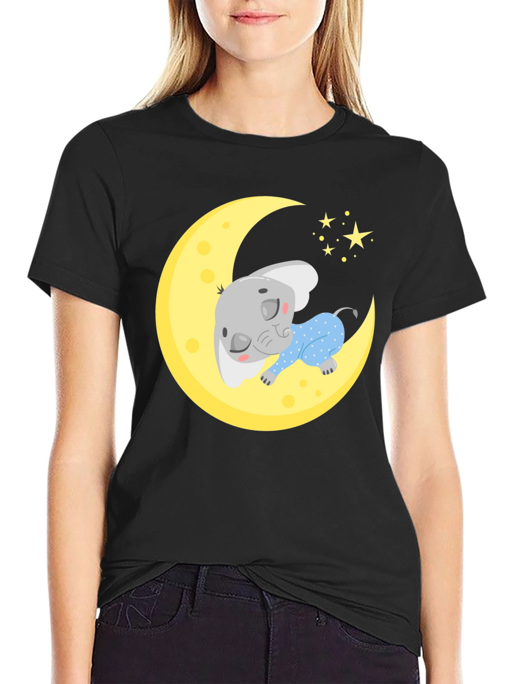 Cute Elephant On Moon Graphic Tee