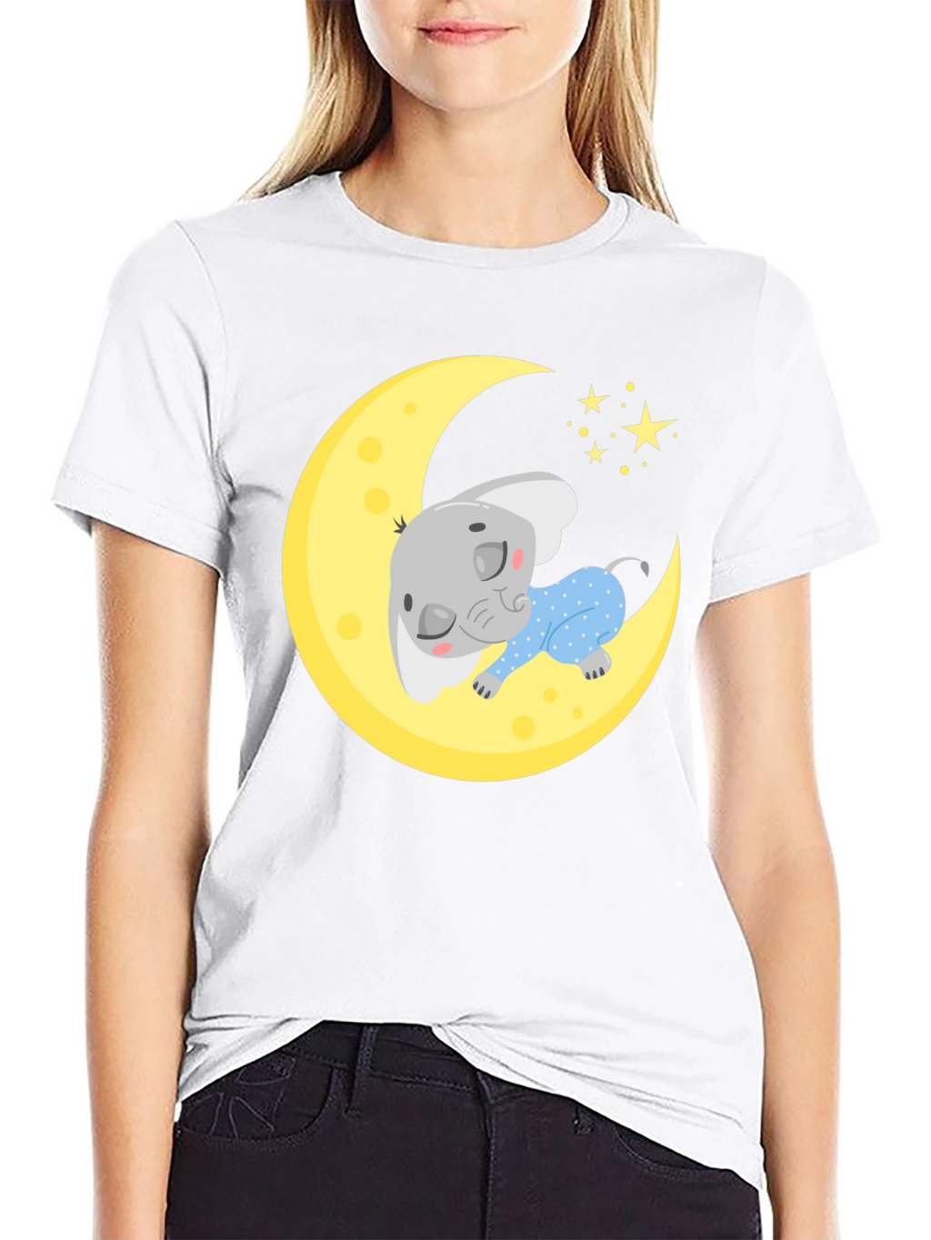 Cute Elephant On Moon Graphic Tee