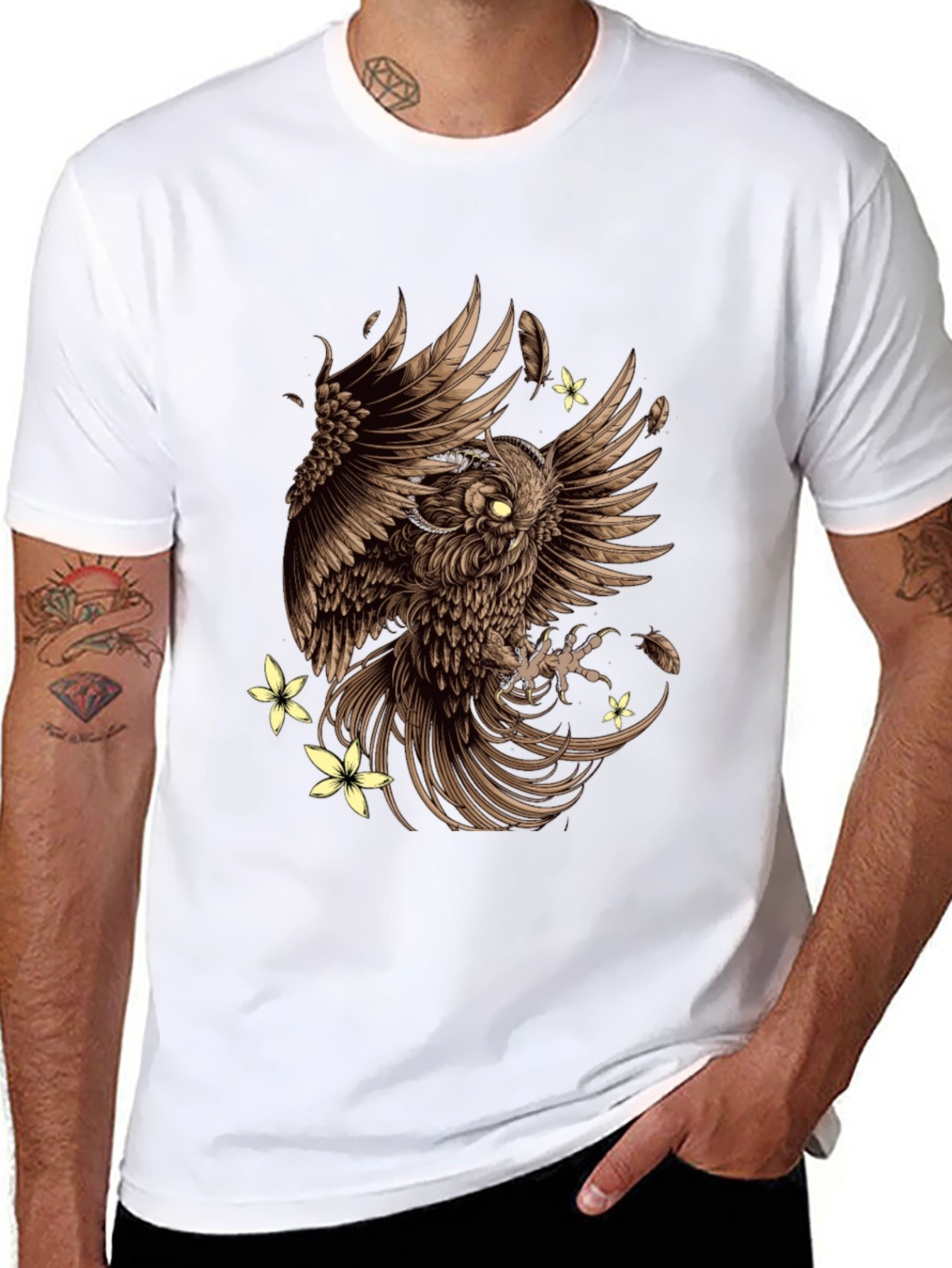 Owl & Flowers Graphic Tee - Mens Black T-Shirt