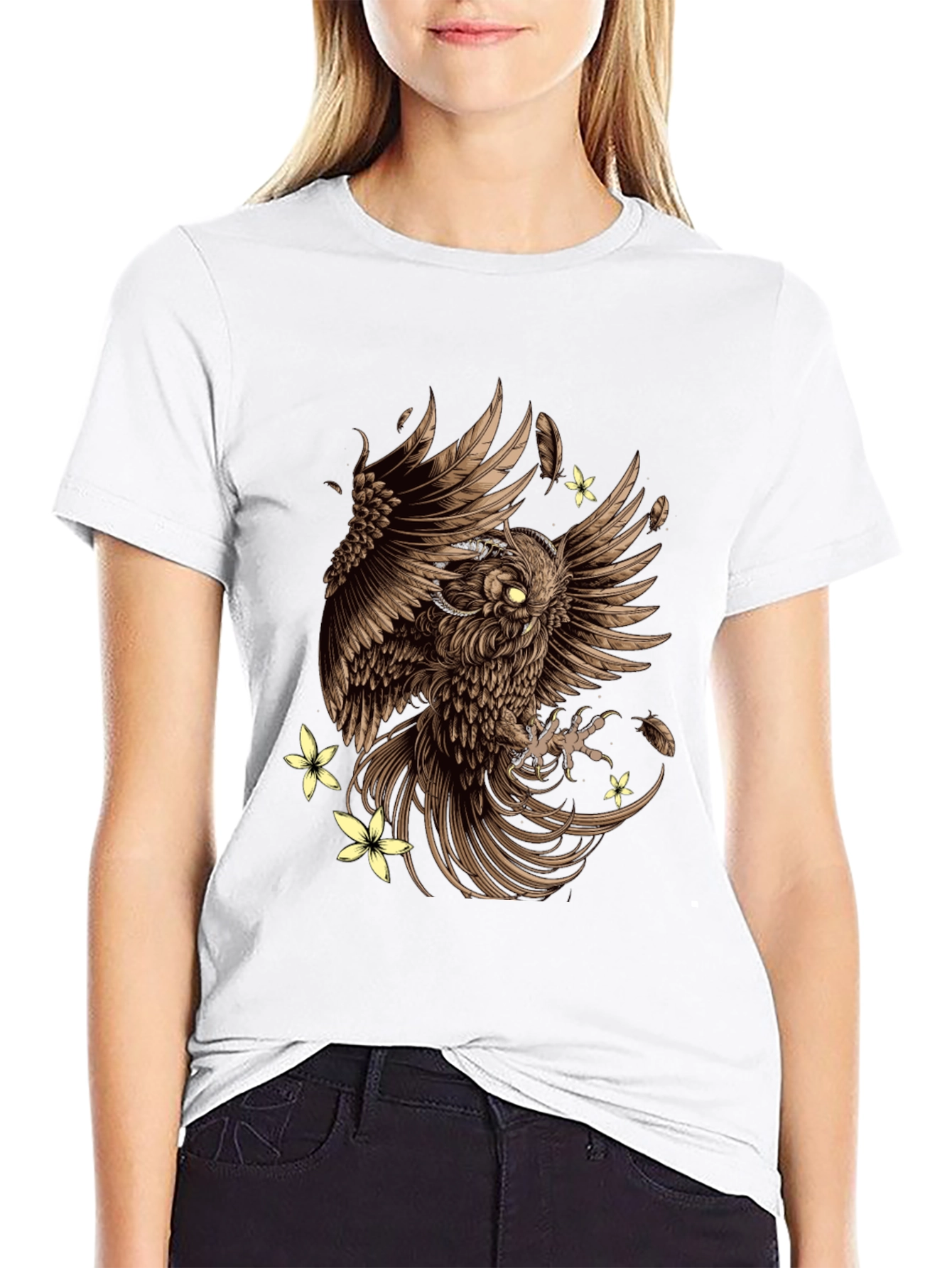 Owl & Flowers Graphic Tee - Mens Black T-Shirt