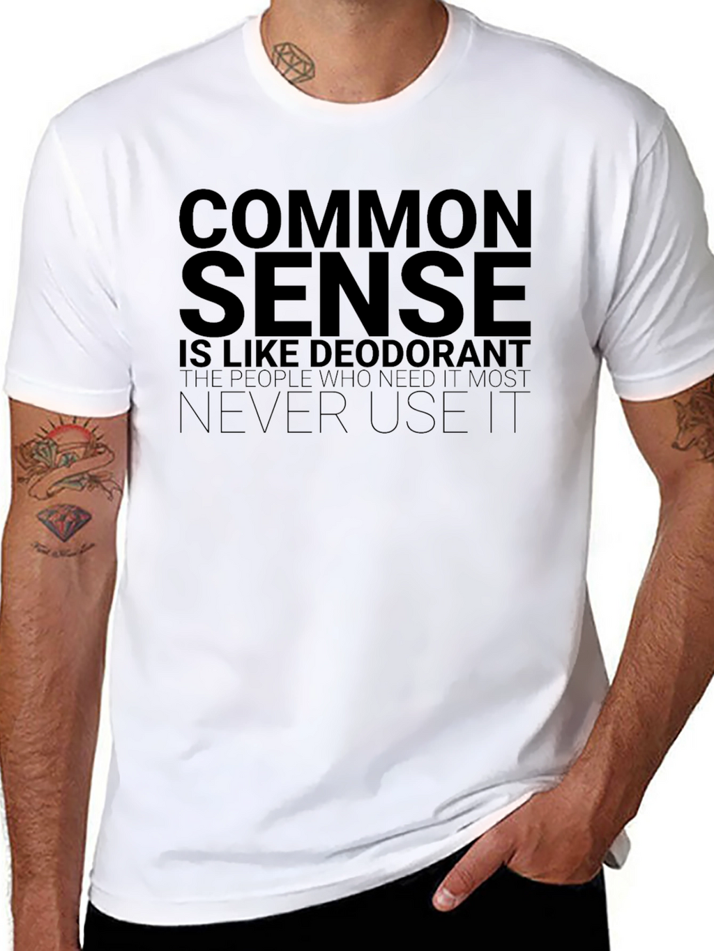 Common Sense Deodorant Graphic T-Shirt Funny Slogan Tee