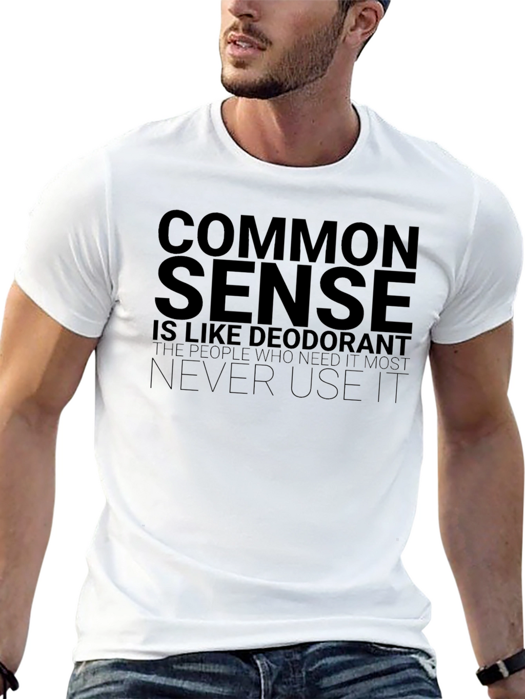 Common Sense Deodorant Graphic T-Shirt Funny Slogan Tee