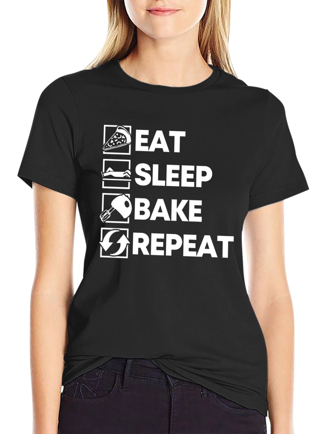 Eat Sleep Bake Repeat Black T-Shirt