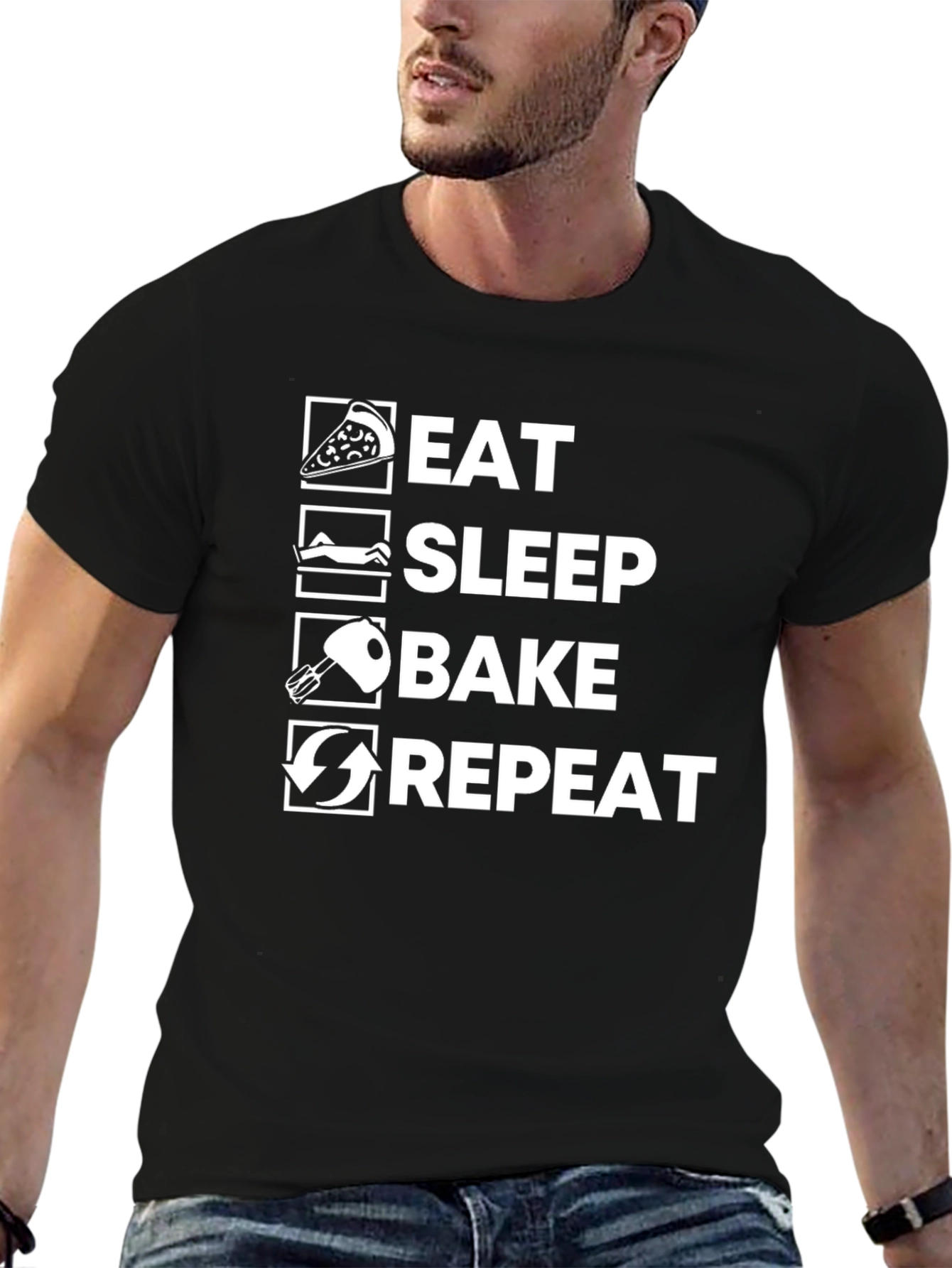 Eat Sleep Bake Repeat Black T-Shirt