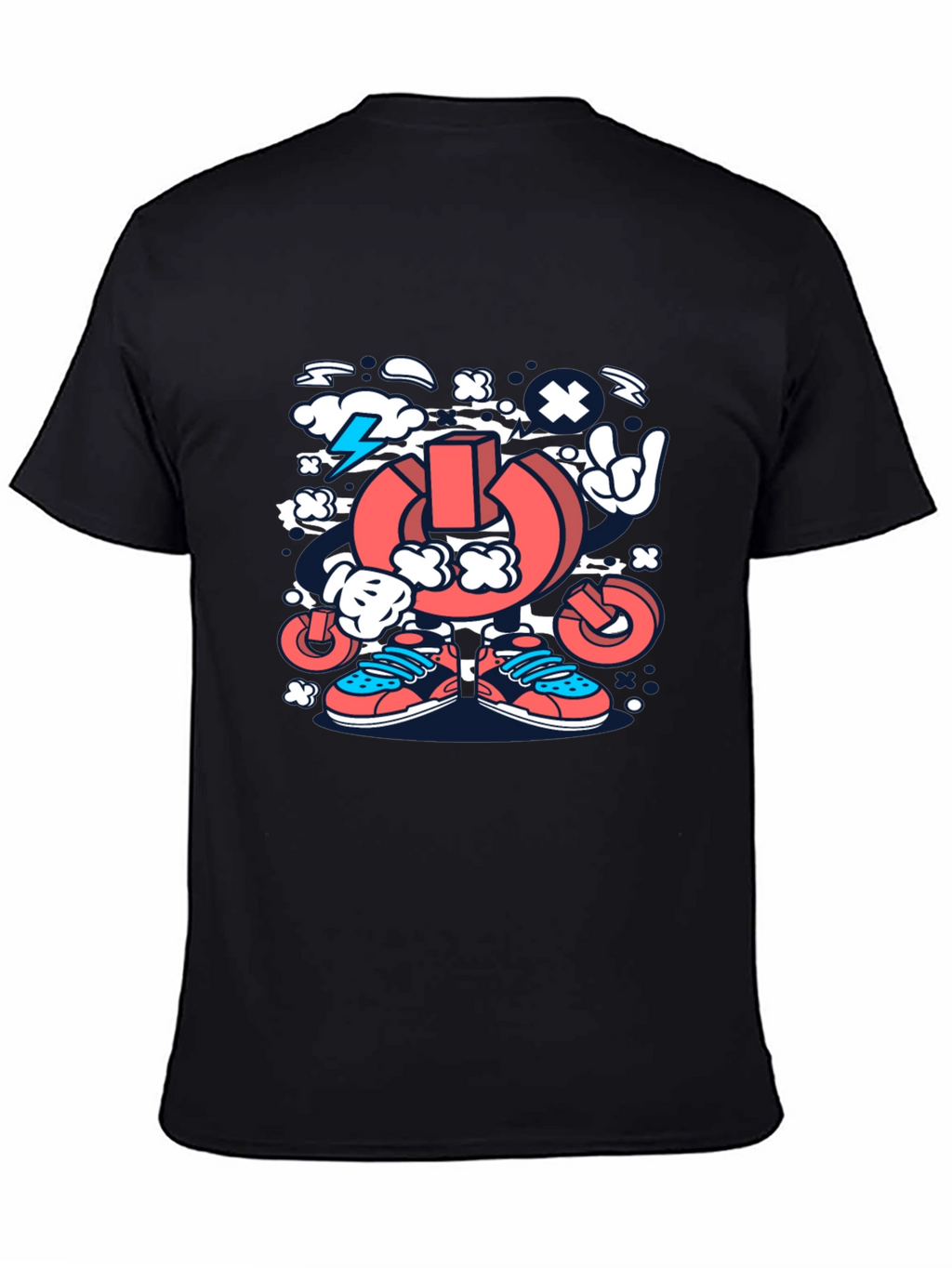 Cartoon Power Button Black T-Shirt