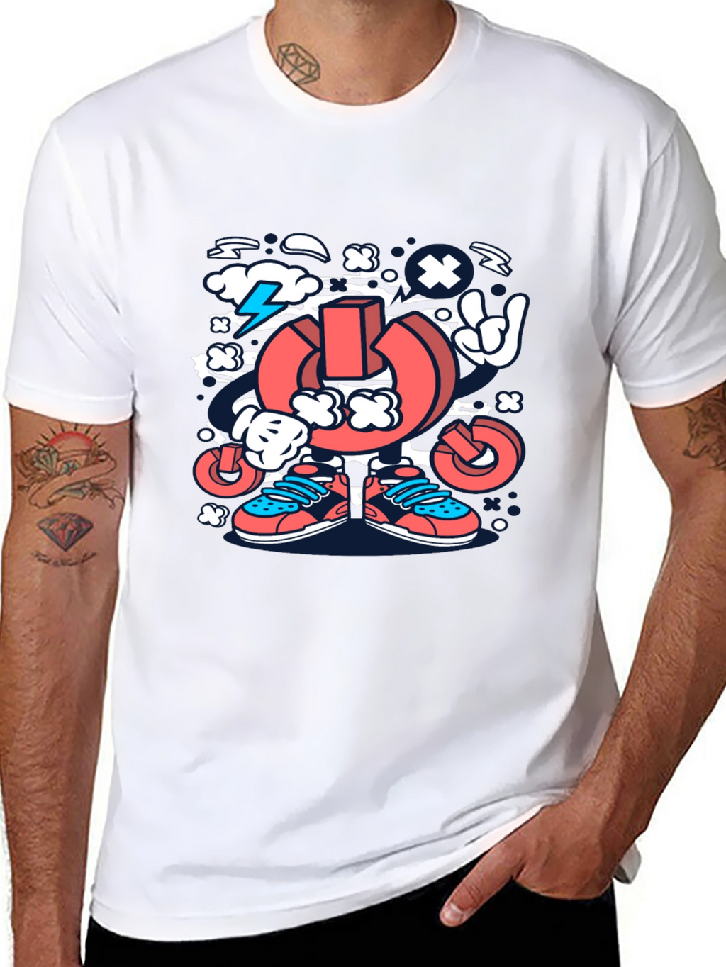 Cartoon Power Button Black T-Shirt
