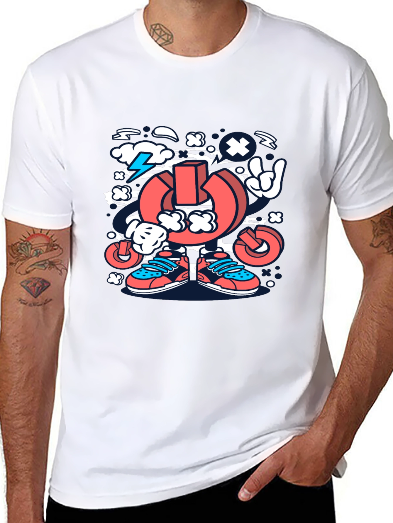 Cartoon Power Button Black T-Shirt