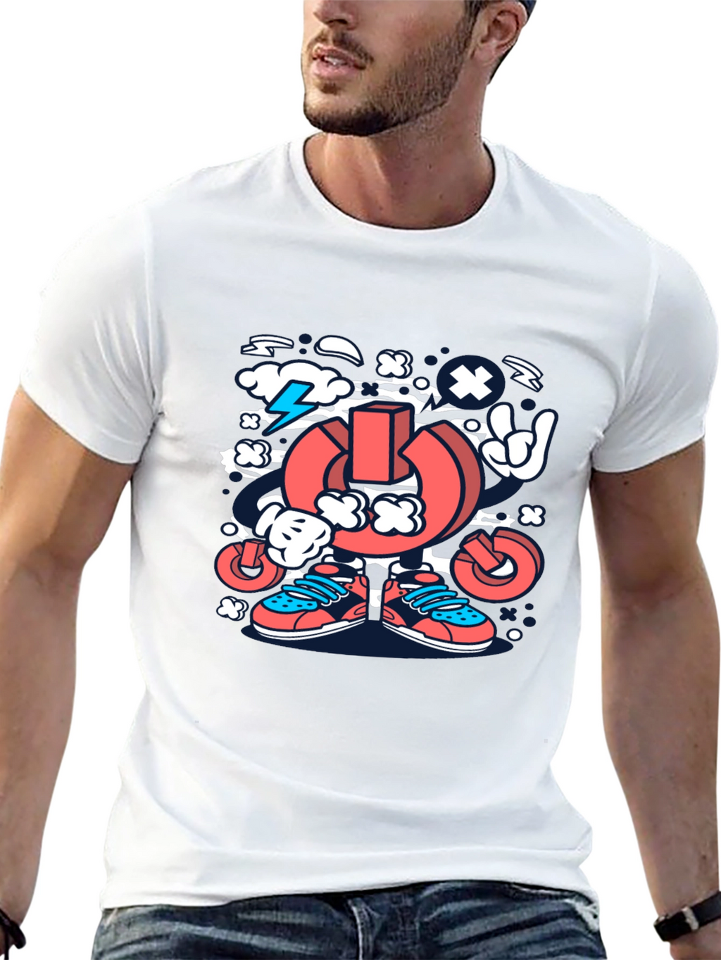 Cartoon Power Button Black T-Shirt