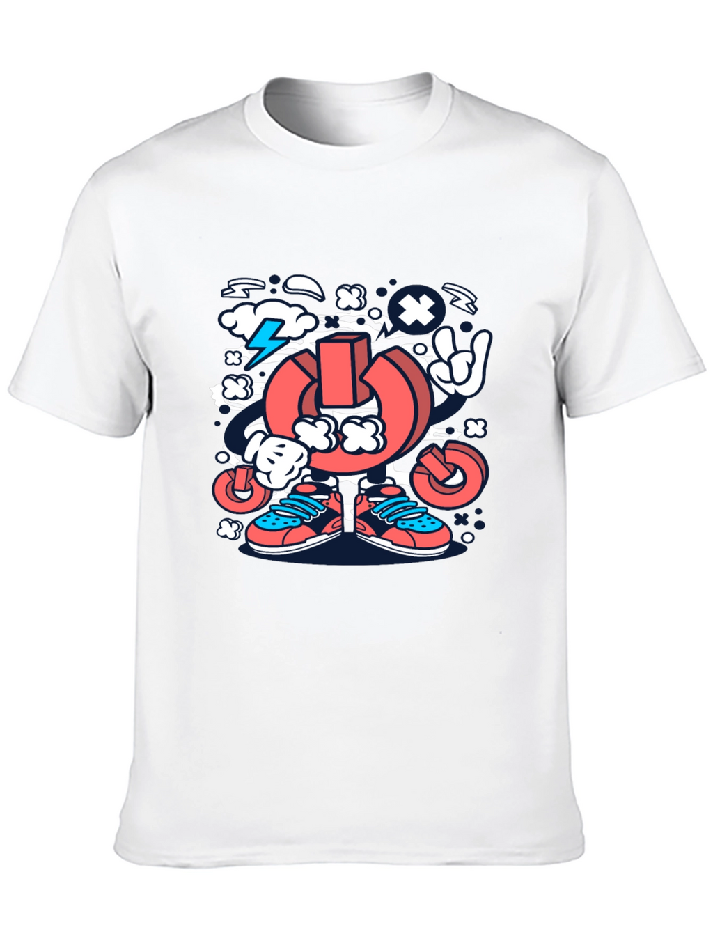 Cartoon Power Button Black T-Shirt