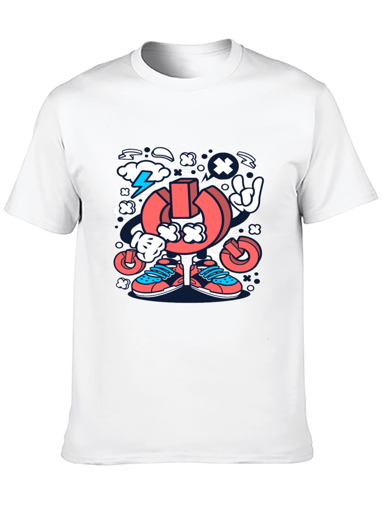 Cartoon Power Button Black T-Shirt
