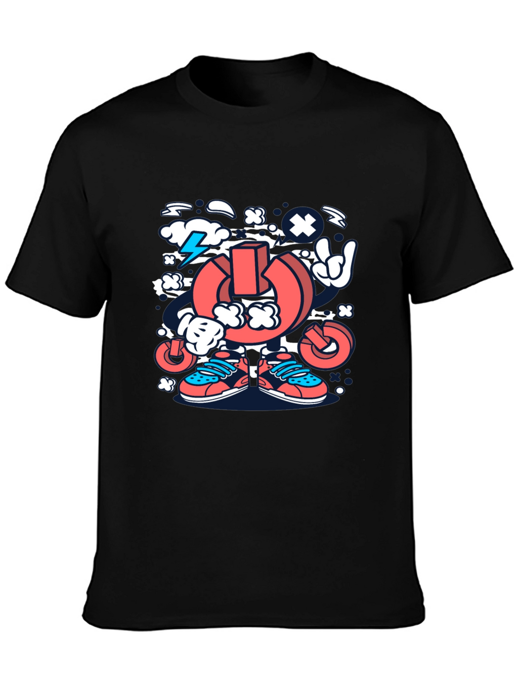 Cartoon Power Button Black T-Shirt