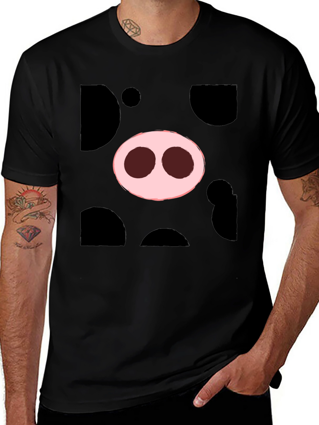 Pig Nose Graphic Tee - Black Cotton T-Shirt