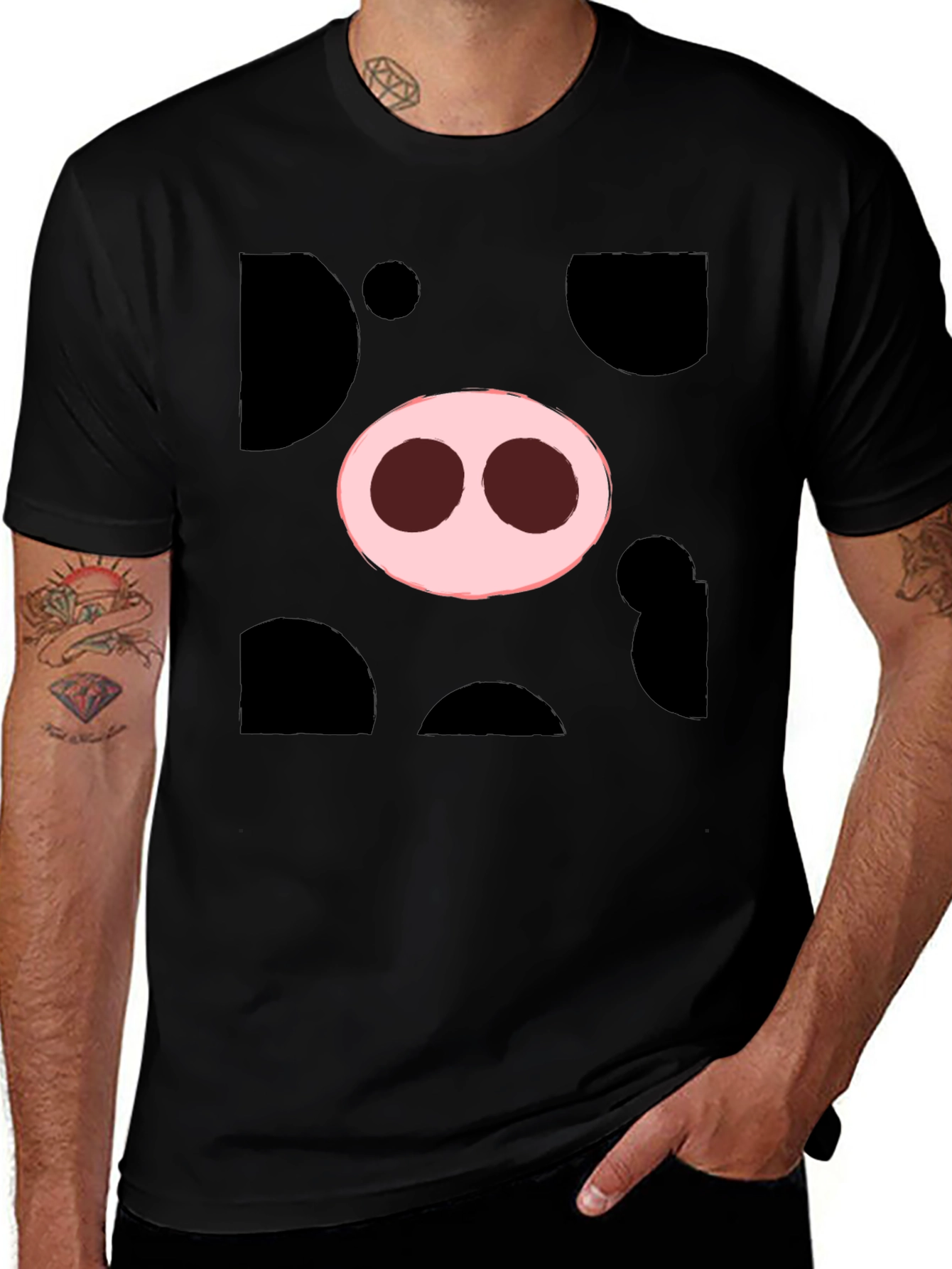 Pig Nose Graphic Tee - Black Cotton T-Shirt