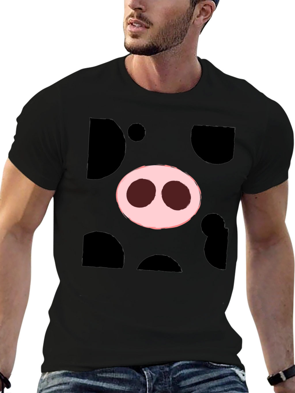 Pig Nose Graphic Tee - Black Cotton T-Shirt