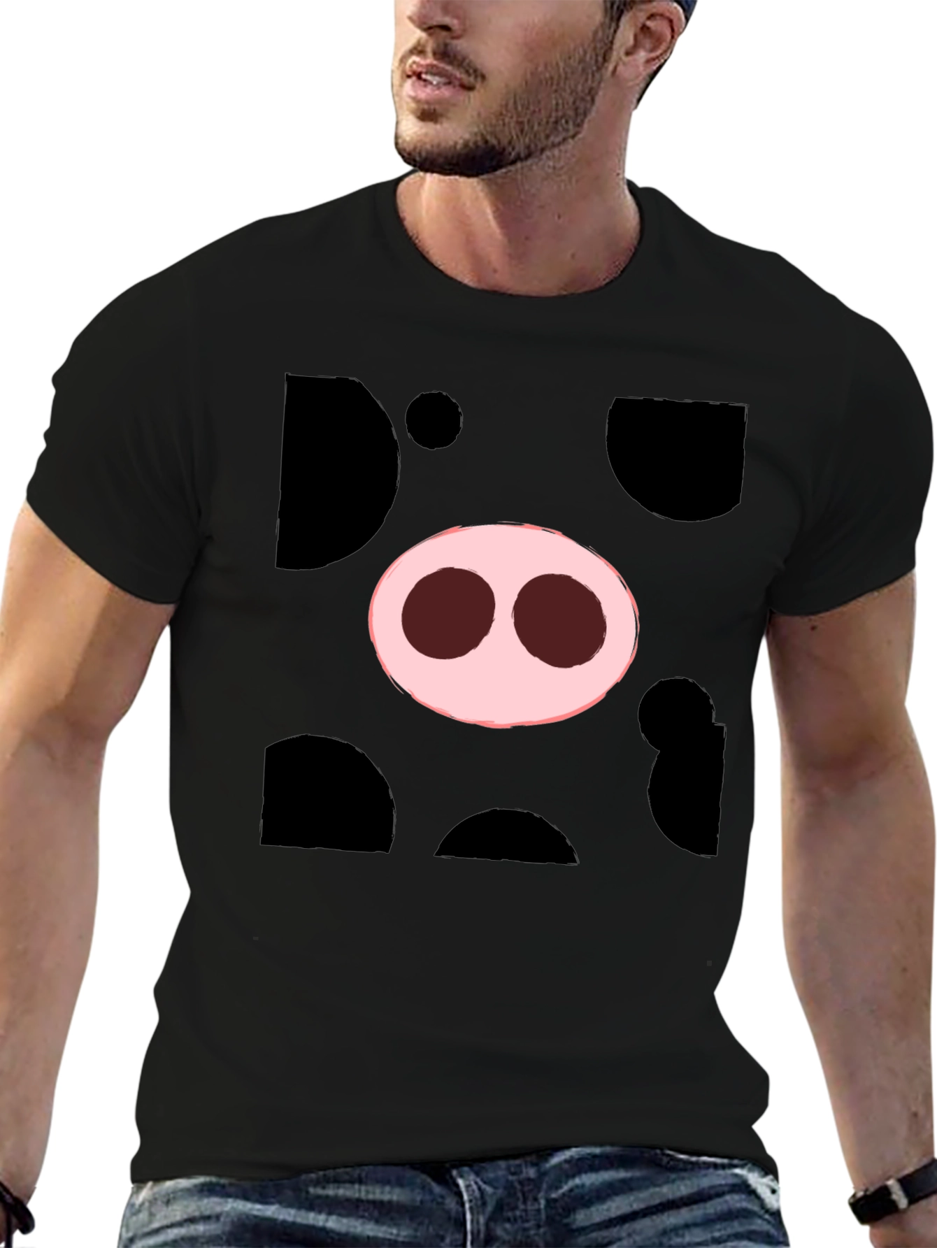 Pig Nose Graphic Tee - Black Cotton T-Shirt