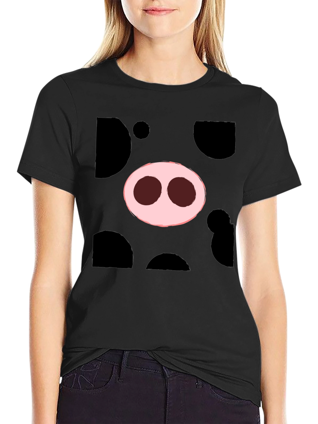 Pig Nose Graphic Tee - Black Cotton T-Shirt