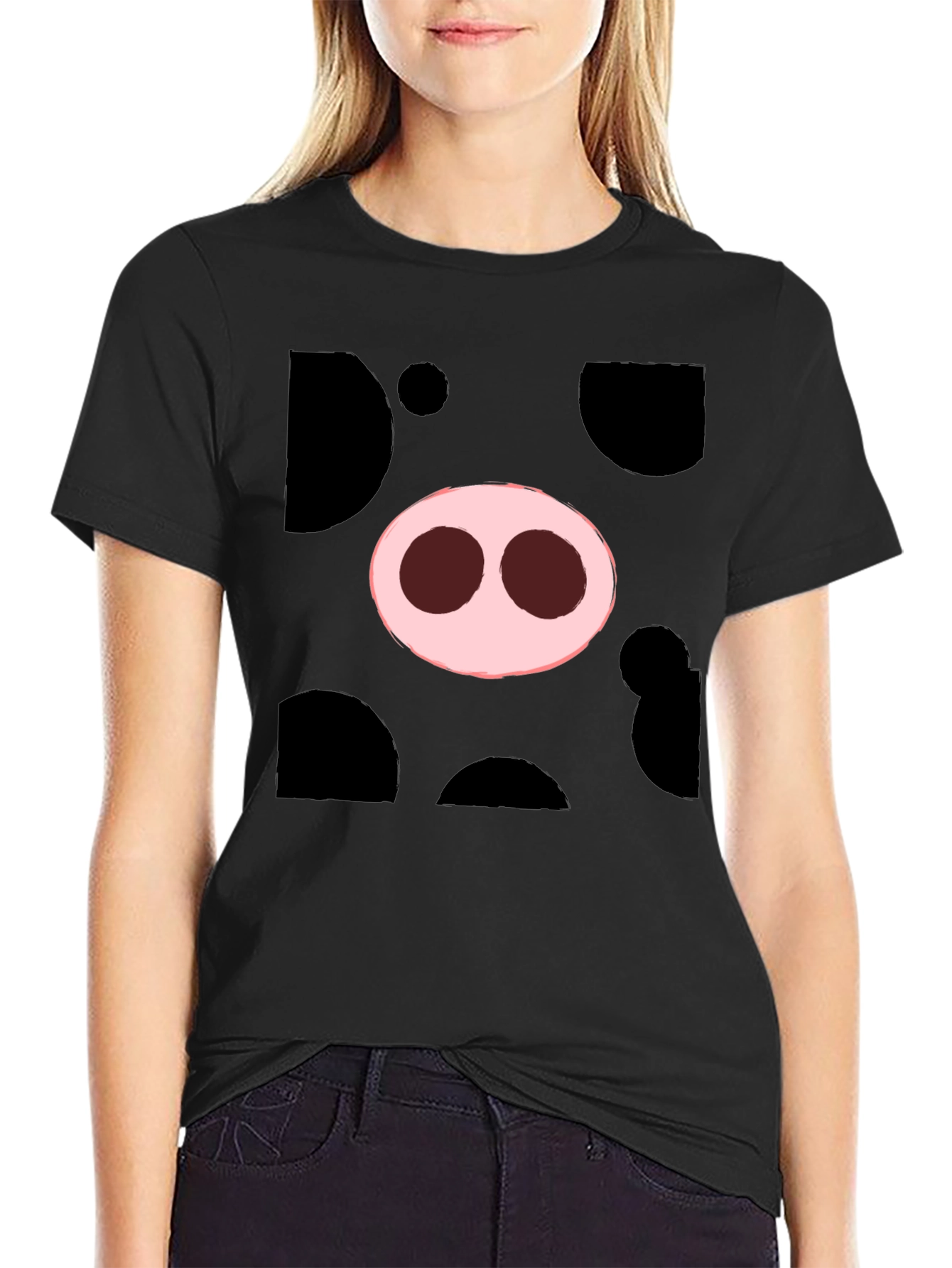 Pig Nose Graphic Tee - Black Cotton T-Shirt