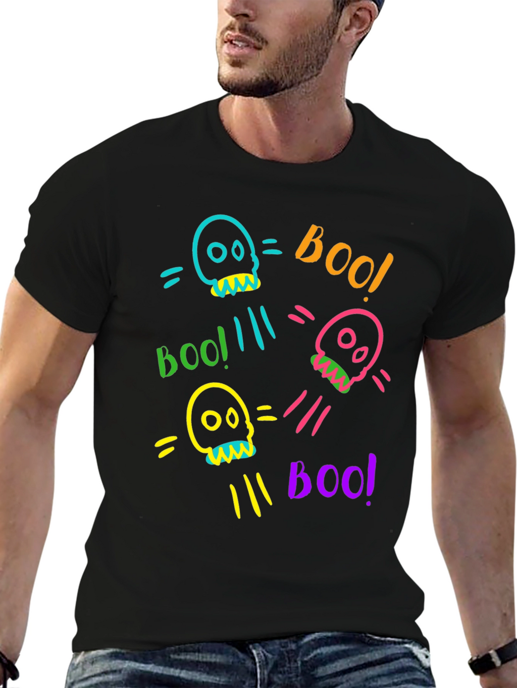 Skull Boo Halloween Graphic T-Shirt