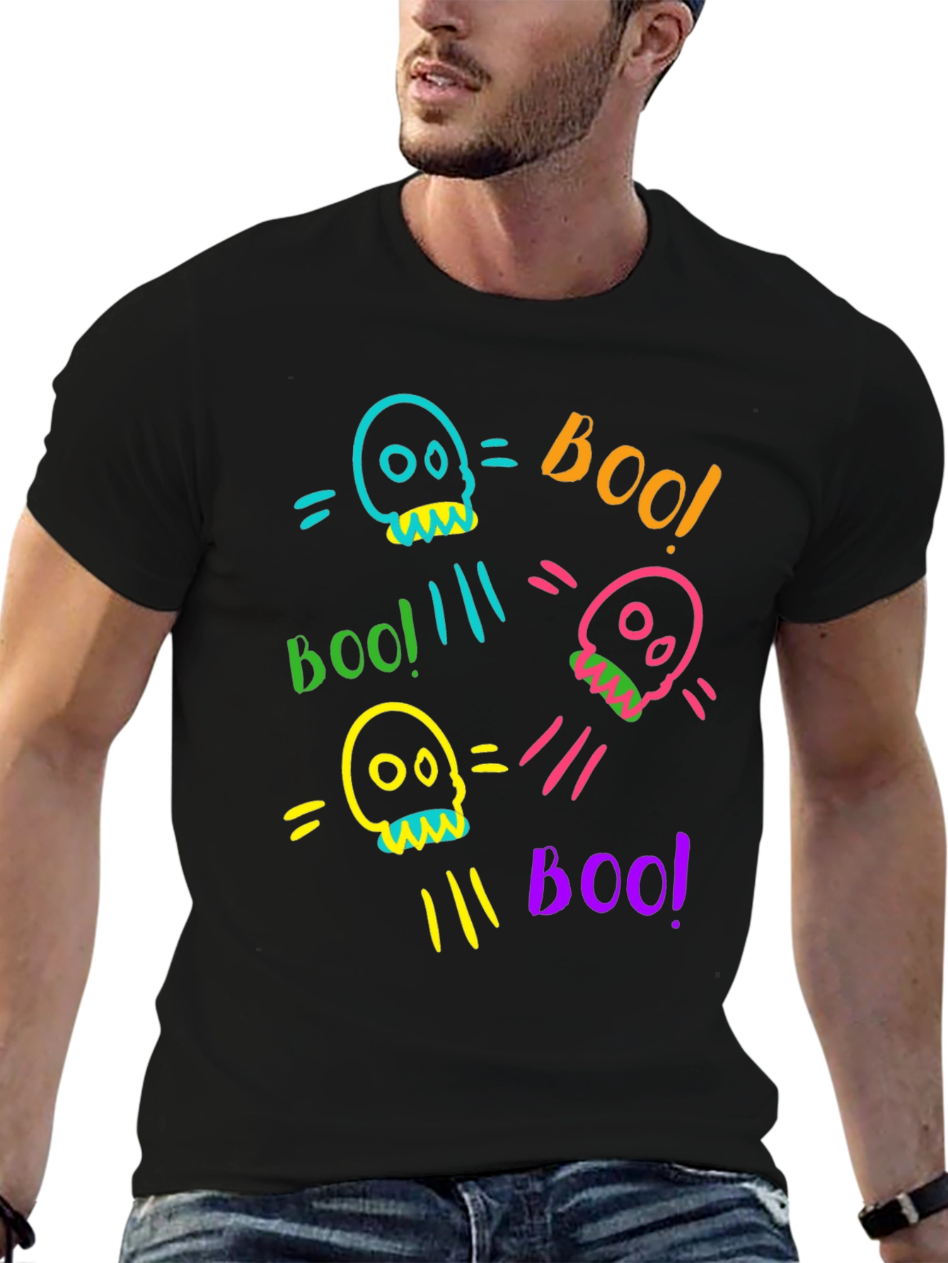 Skull Boo Halloween Graphic T-Shirt