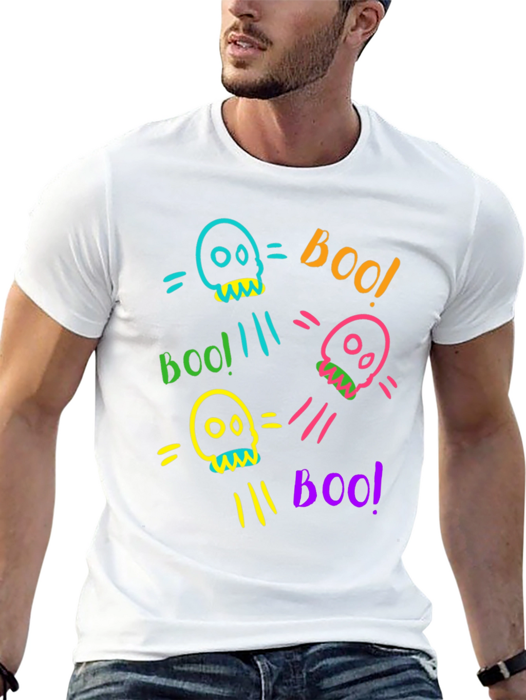 Skull Boo Halloween Graphic T-Shirt