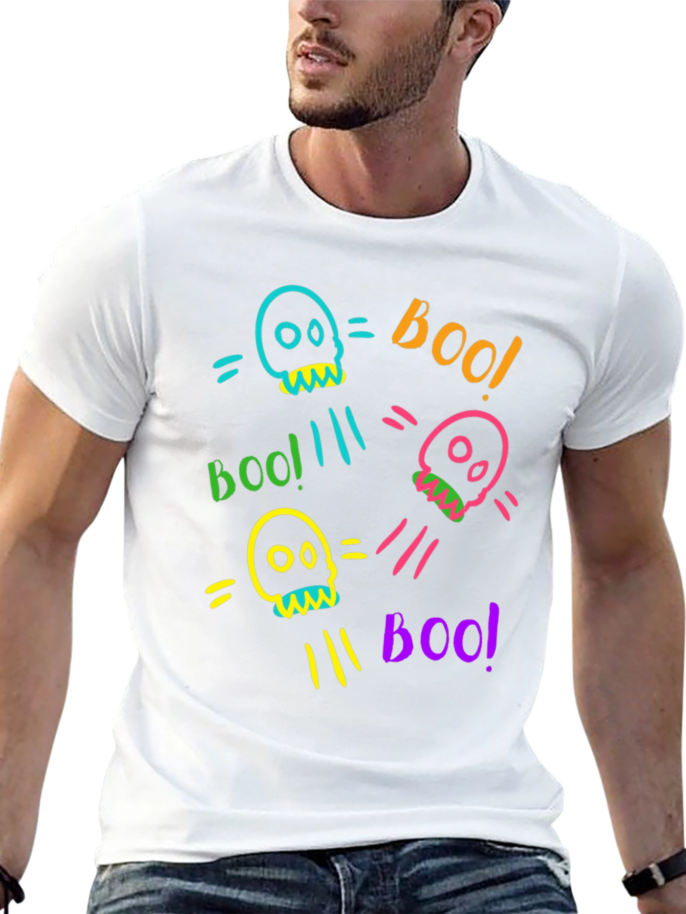 Skull Boo Halloween Graphic T-Shirt