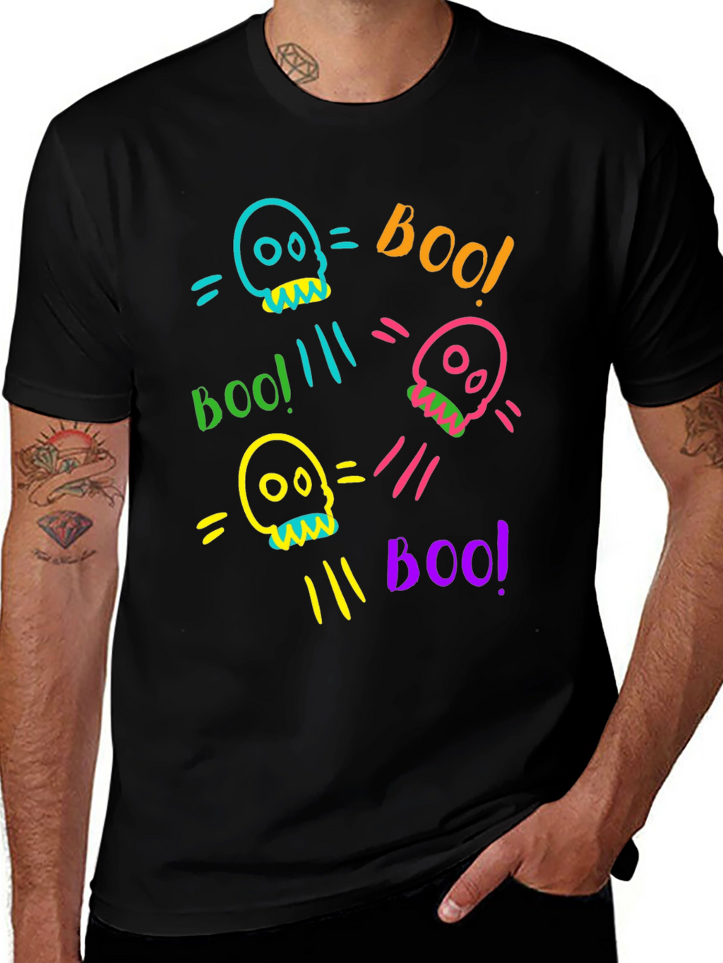 Skull Boo Halloween Graphic T-Shirt