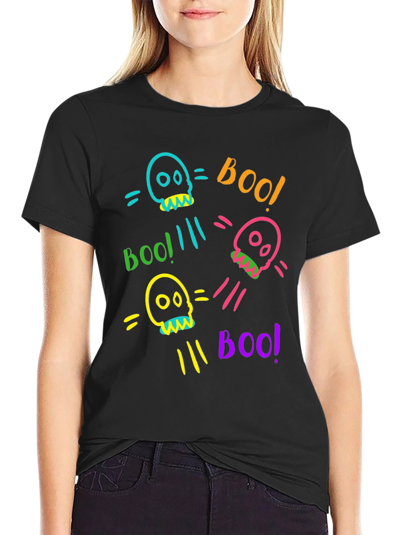 Skull Boo Halloween Graphic T-Shirt