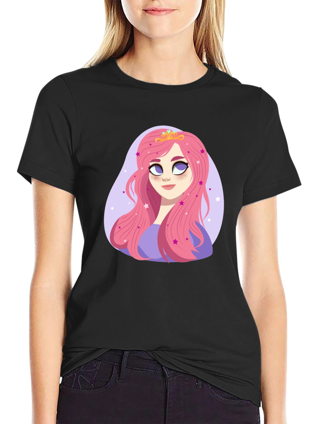 Princess Pink Hair Cartoon Graphic Tee